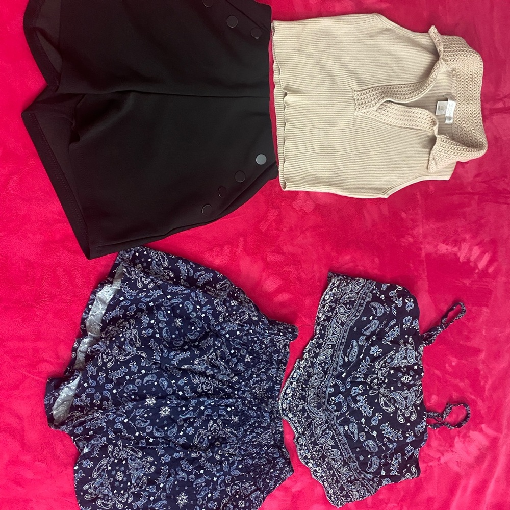 Black Shorts and Blue Paisley Set